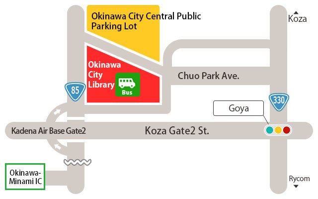 沖縄市立図書館（旧コリンザ） シャトルバス乗り場 略図
